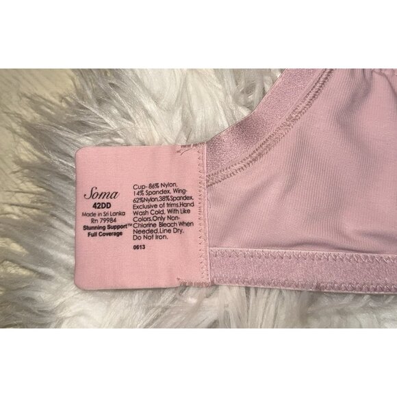 Soma Stunning Support Full Coverage Bra Lace Lined UW Womens 42DD Pink New - Picture 6 of 6
